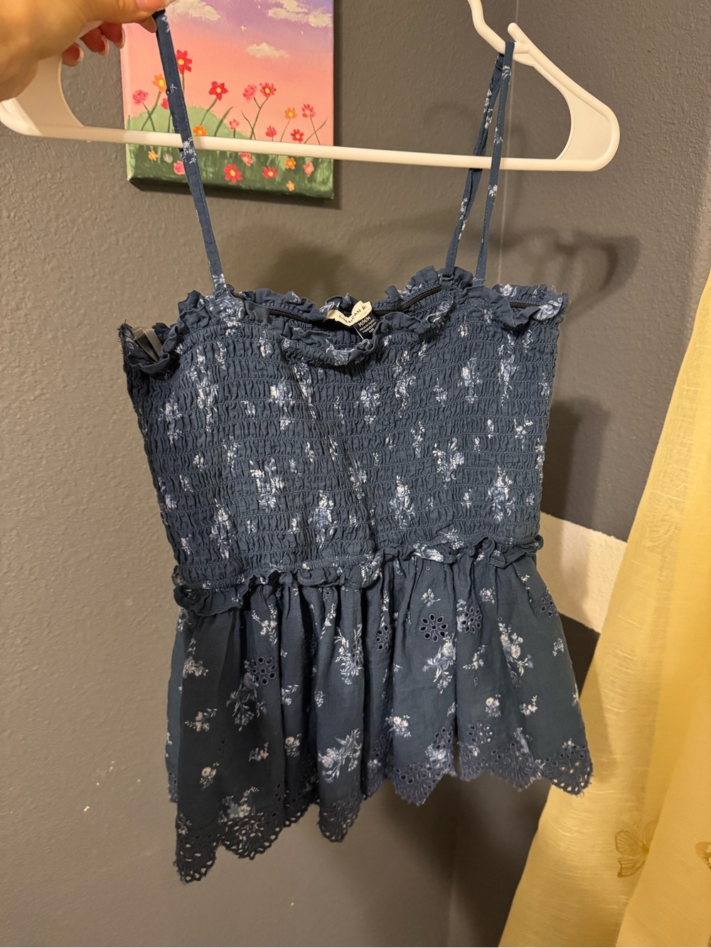 American Eagle Outfitters Blue Floral Smocked Peplum Cami